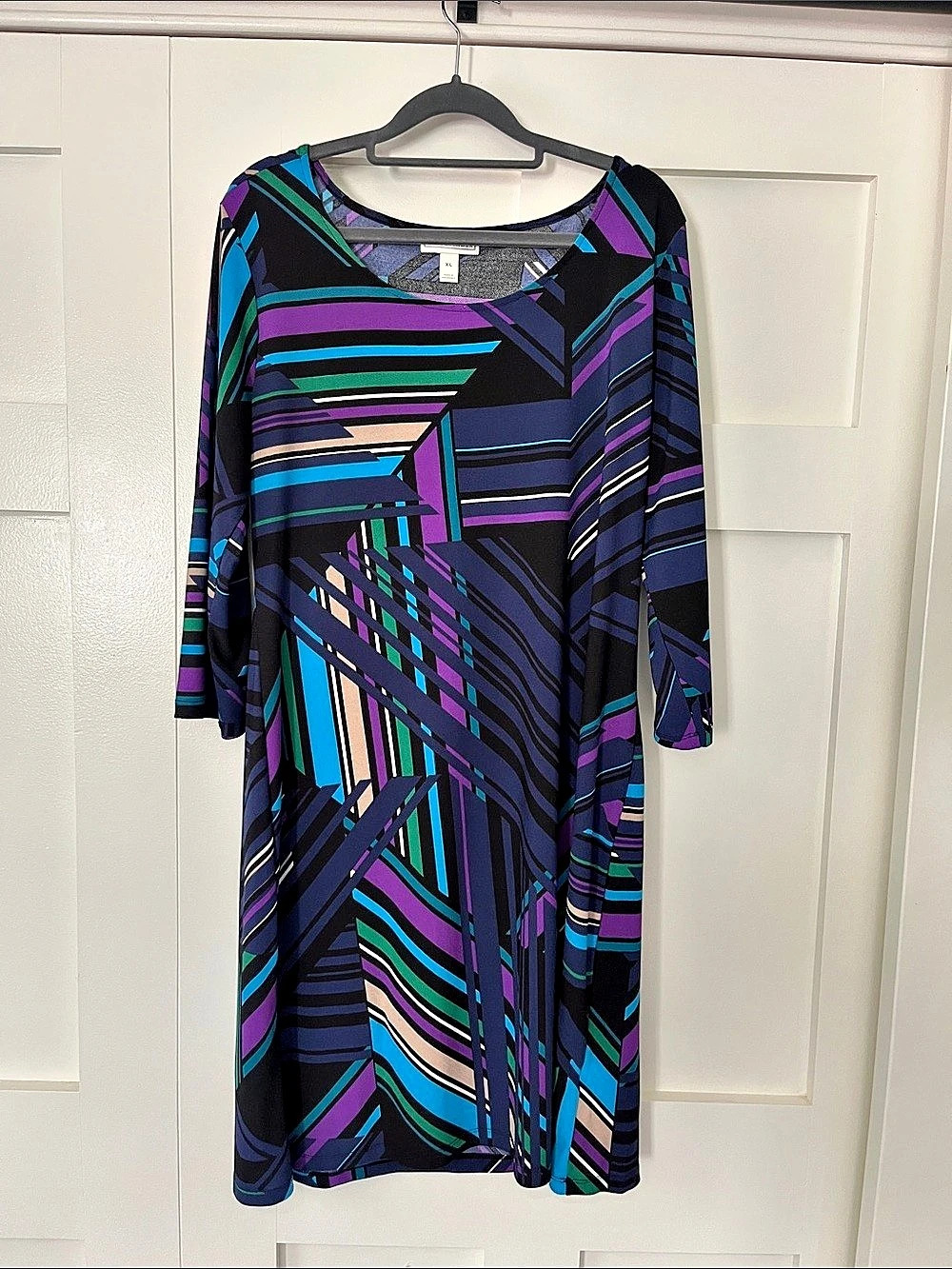 Dana Buchman Women's Geometric Midi Dress Blue & Purple Size XL